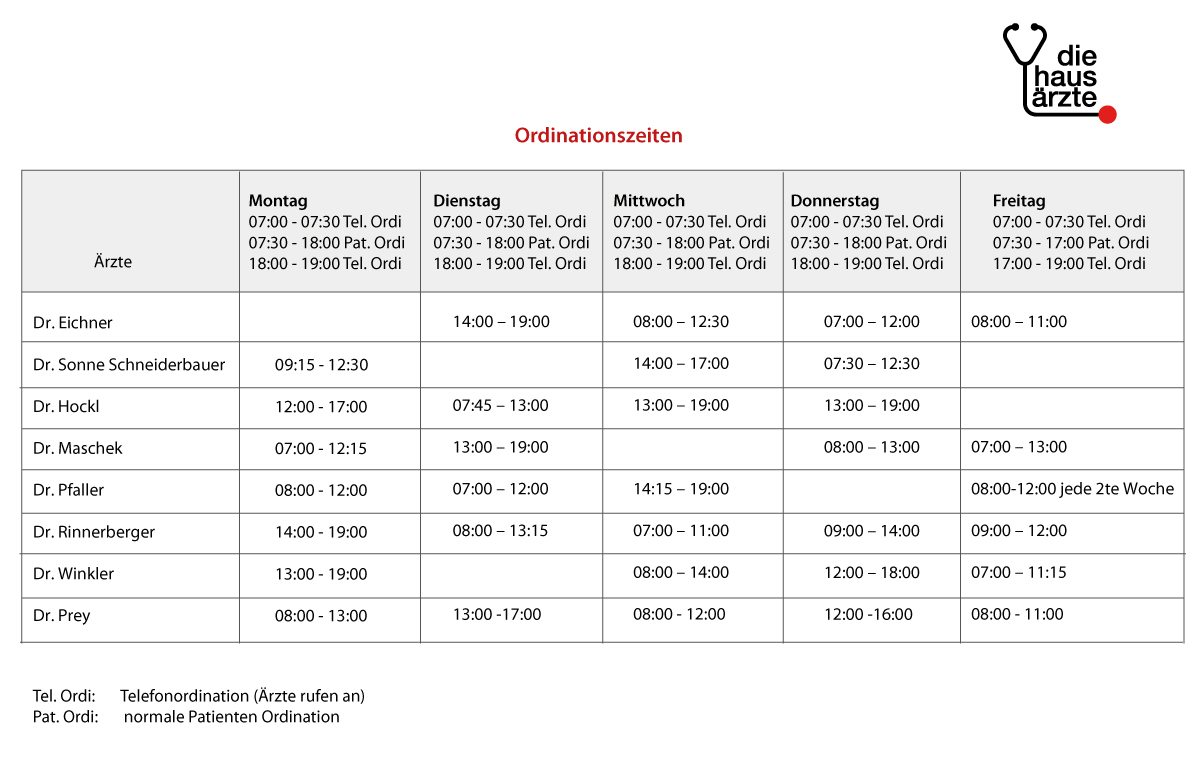 Ordinationszeiten PVZ Enns